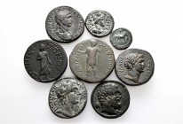A lot containing 8 bronze coins. All: Roman Provincial. About very fine to good very fine. LOT SOLD AS IS, NO RETURNS. 8 coins in lot.