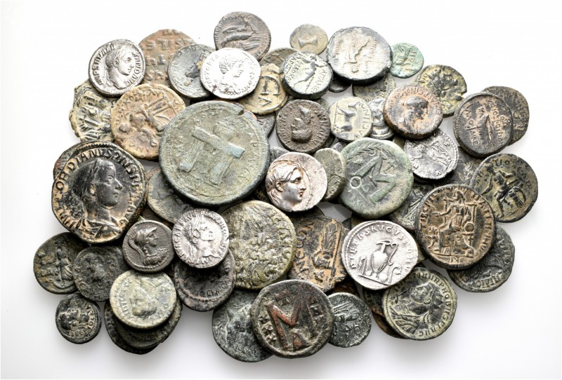 A lot containing 6 silver and 70 bronze coins. Includes: Greek, Roman Provincial...