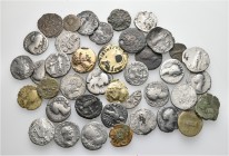 A lot containing 3 plated gold coins, 36 silver and 11 bronze coins. Includes: Mainly eastern imitations of Roman Imperial coins. Fair to about very f...