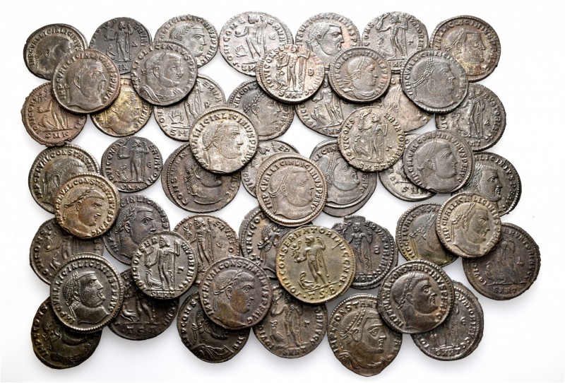 A lot containing 50 bronze coins. All: Roman Imperial Folles. Very fine to nearl...