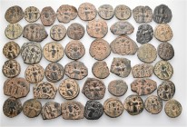 A lot containing 49 bronze coins. All: Arab-Byzantine. Very fine to good very fine. LOT SOLD AS IS, NO RETURNS. 49 coins in lot.