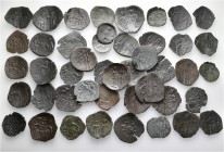 A lot containing 45 bronze coins. All: Late Byzantine. Fine to very fine. LOT SOLD AS IS, NO RETURNS. 45 coins in lot.