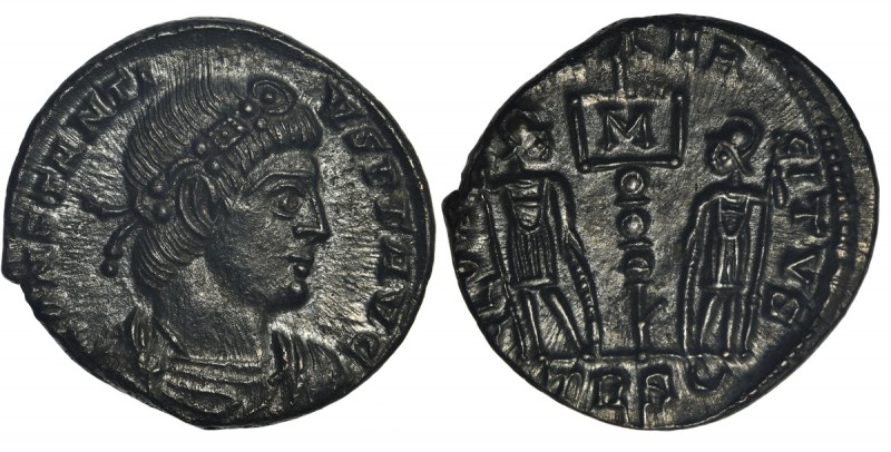 Cesarstwo Rzymskie, Konstancjusz II (324-361), Follis
 Mennica Trier Awers: pop...