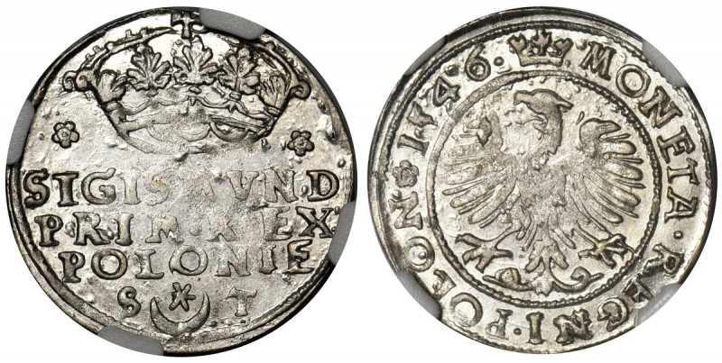 Zygmunt I Stary, Grosz Kraków 1546 ST - NGC MS63
 Odmiana z literami S-T po bok...