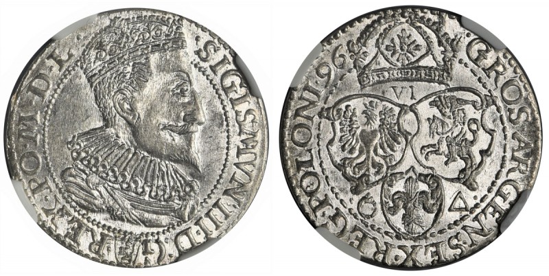 Zygmunt III Waza, Szóstak Malbork 1596 - NGC MS63 - małe popiersie - PIĘKNE
 Od...