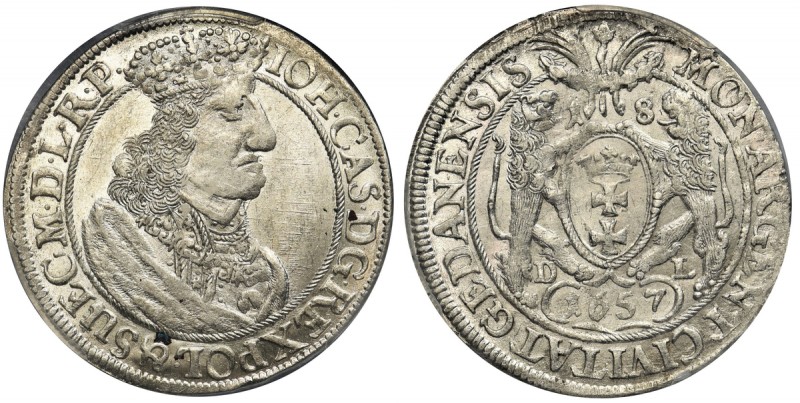 Jan II Kazimierz, Ort Gdańsk 1657 - PCGS MS62 - odmiana z większą głową, RZADKI ...