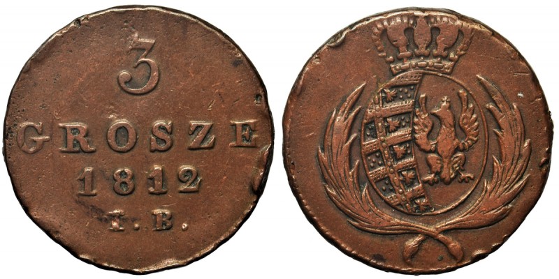 Księstwo Warszawskie, 3 grosze Warszawa 1812 IB - ŁADNA
 Odmiana z dwójką w dac...