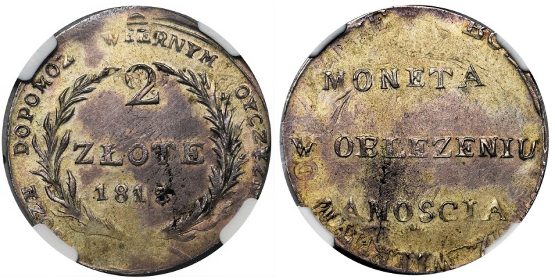 Oblężenie Zamościa, 2 złote 1813 - NGC MS61 - odwrócone 'N' - RZADKOŚĆ
 Rzadka ...