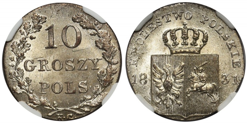 Powstanie Listopadowe, 10 groszy Warszawa 1831 KG - NGC MS64 - łapy orła zgięte...