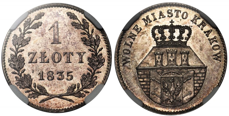Wolne Miasto Kraków, 1 złoty 1835 - NGC MS62 PL - jak lustrzanka - RZADKOŚĆ
 Me...