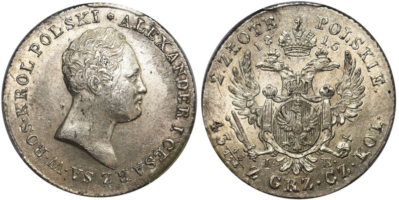 Królestwo Polskie, 2 złote Warszawa 1816 IB - PCGS AU58
 Rzadki rocznik w niesp...