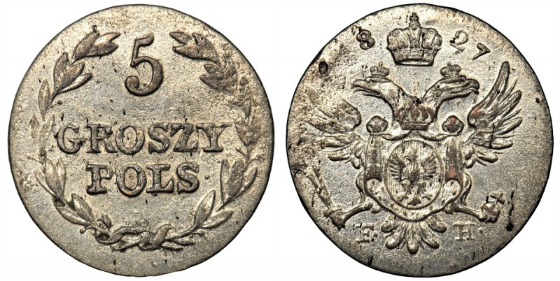 Królestwo Polskie, 5 groszy polskich 1827 FH
 Odmiana z inicjałami F-H Fryderyk...