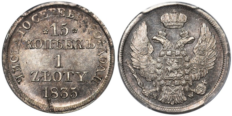 15 kopiejek = 1 złoty Warszawa 1835 - PCGS MS63
 Piękny egzemplarz wybity śwież...