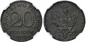 Królestwo Polskie, 20 fenigów 1917 - NGC MS64 - ex. Karolkiewicz MAX