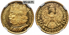 Chrobry, 10 złotych 1925 - NGC MS64 PROOF LIKE