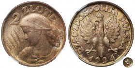 Kobieta i kłosy, 2 złote 1924 literka H - NGC MS61 - RZADKOŚĆ