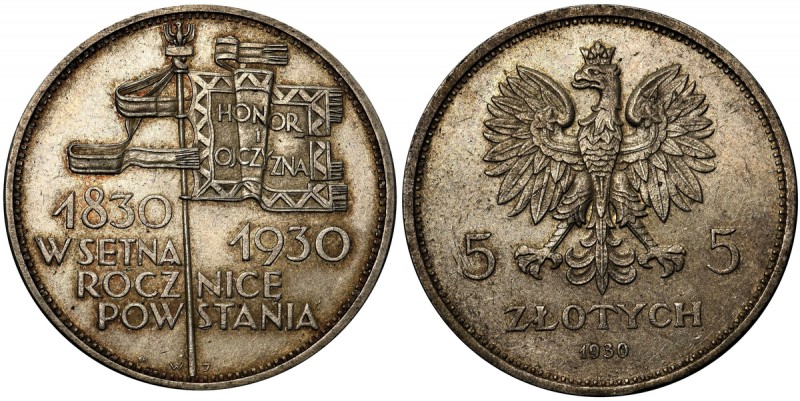 Sztandar, 5 złotych 1930 
 Bardzo dobry, praktycznie menniczy detal Wyraźne lus...