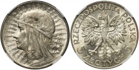 Głowa Kobiety, 5 złotych 1932 Warszawa - NGC MS61 - RZADKA I PIĘKNA 2-ga nota