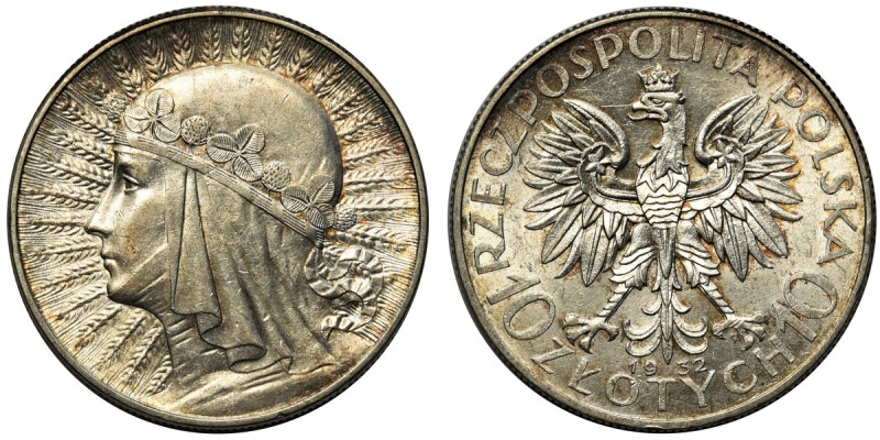 Głowa Kobiety, 10 złotych 1932 Warszawa
 Atrakcyjny egzemplarz z połyskiem i mi...