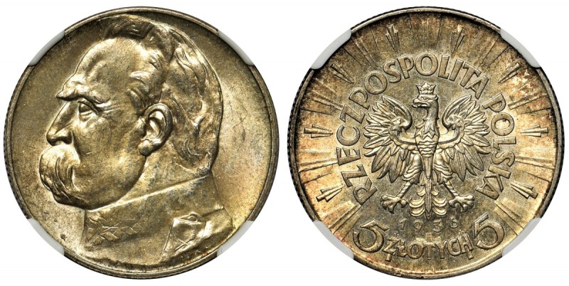 Piłsudski, 5 złotych 1936 - NGC MS61
 Moneta surowo oceniona.&nbsp; Doskonały d...