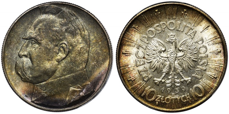 Piłsudski, 10 złotych 1939 - PCGS MS64
 &nbsp; Menniczej świeżości egzemplarz w...