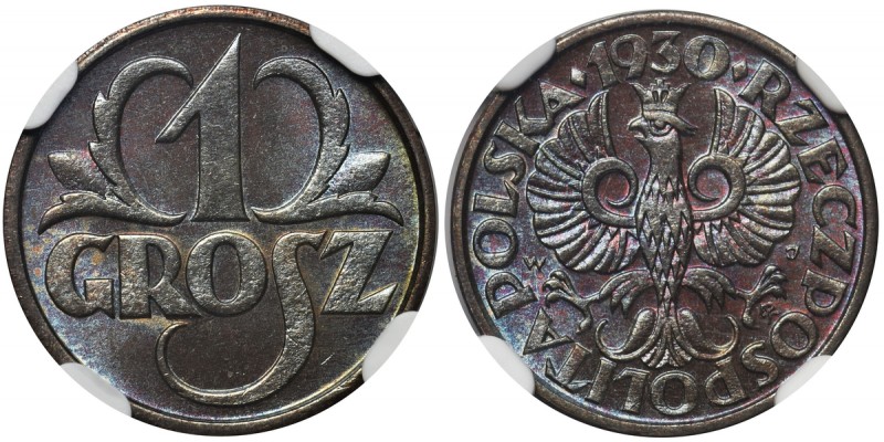 1 grosz 1930 - NGC MS67 BN - POKAZOWY
 Spektakularnie zachowany egzemplarz bard...