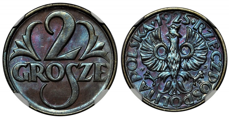 2 grosze 1925 - NGC MS66 BN
 Wyjątkowej urody, menniczy egzemplarz z intensywny...