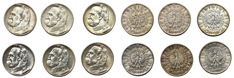 Zestaw, Piłsudski 5 złotych 1934-1938 (6 szt.)
 5 złotych 1934 (x3), 1935, 1938...