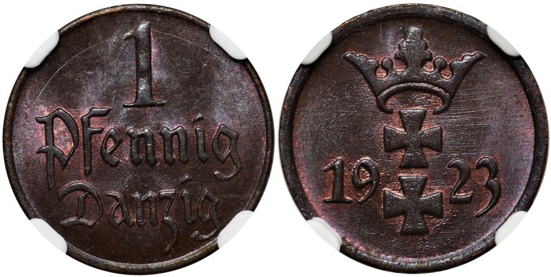 Wolne Miasto Gdańsk, 1 fenig 1923 - NGC MS66 BN
 Perfekcyjnie zachowany mennicz...