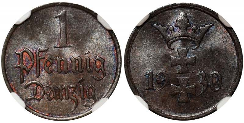 Wolne Miasto Gdańsk, 1 fenig 1930 - NGC MS65 BN
 Wyselekcjonowany, menniczy egz...