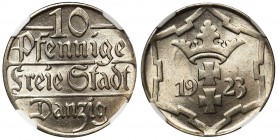 Wolne Miasto Gdańsk, 10 fenigów 1923 - NGC MS65 2-ga nota