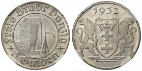 Wolne Miasto Gdańsk, 5 guldenów 1932 Żuraw - NGC UNC - RZADKIE i MENNICZE