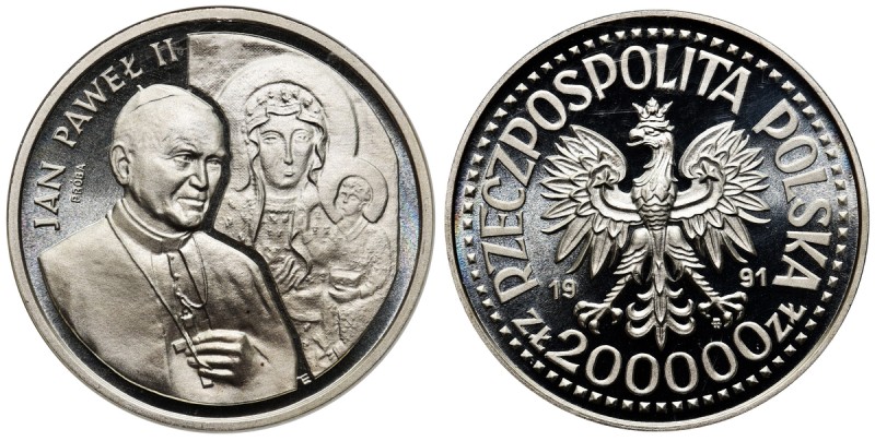 Jan Paweł II PRÓBA, 200.000 złotych 1991 Ołtarz - PF69 ULTRA CAMEO
 Piękny egze...