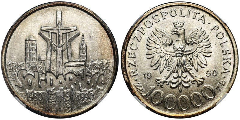 100.000 złotych 1990 Solidarność - TYP B - UNC
 Wyśmienity egzemplarz.&nbsp; Ni...
