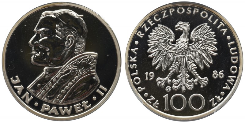 Jan Paweł II, 100 złotych 1986 - PCGS MS69 
 Menniczy stan zachowania. Najwyższ...