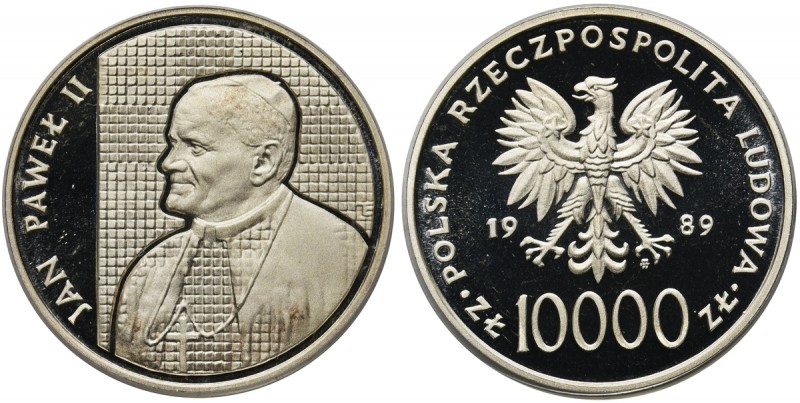 Jan Paweł II, 10.000 złotych 1989 - Kratka
 Piękna moneta wybita stemplem lustr...