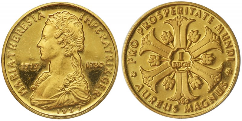 Austria, Medal Aureus Magnus, Maria Theresia, 1 dukat 1957
 Au 980, Waga 3.43 g...