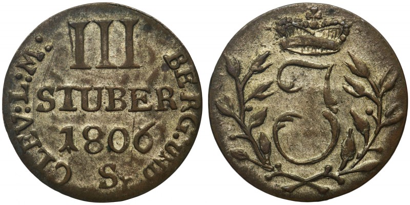 Niemcy, Jülich-Kleve-Berg, Joachim Murat, 3 stüber 1806 S
 Grosz bity jedynie p...
