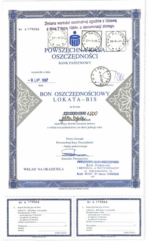 PKO, Bon oszczędnościowy na 1.000 złotych 1997 - rzadkość
 Niepozorny, aczkolwi...