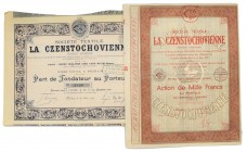 Spółka Tekstylna CZĘSTOCHOWA S.A., 1000 franków 1900 (2szt.)