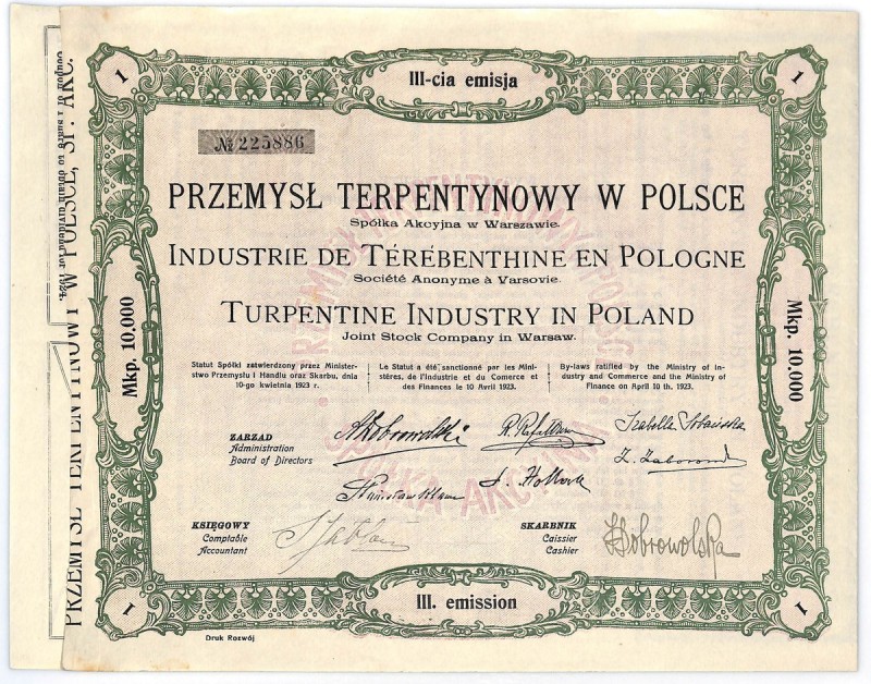 Przemysł Terpentynowy w Polsce S.A. w Warszawie, Em.3, 10000 marek 1924 
 Mimo ...