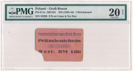 Germany, Groß-Rosen - 1 mark (1943-44) David E.Seelye Collection - PMG 20 NET - VERY RARE