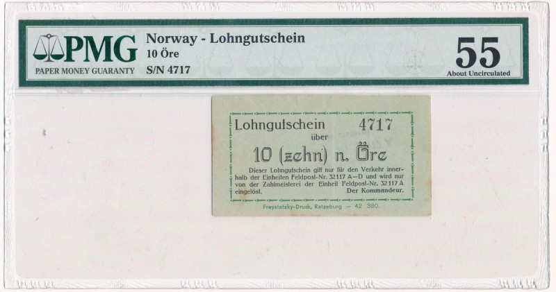 Germany, Norway(Sagen), Feldpost Nr. 32117A - 10 Ore - PMG 55 - UNIQUE 
Norwegi...