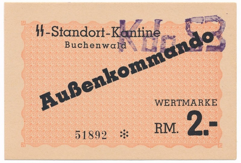 Germany, Buchenwald, 2 Wertmarke (1937-1945) with overprint 'Kdo53' - VERY RARE...