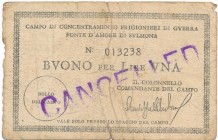 Italy, POW 'Fonte D'Amore Di Svlmona' - 1 lire ND CANCELLED