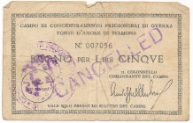 Italy, POW Camp ' Fonte D'Amore Di Svlmona' - 5 lire ND CANCELLED