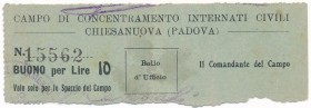 Italy, POW 'Campo di Concentramento Internati Civili Chiesanuova (Padova)' - 10 Lire ND