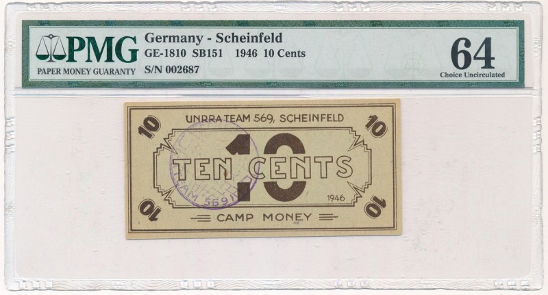 Germany, UNRRA Scheinfeld for displaced Lithuanians - 10 cents 1946 - PMG 64
UN...