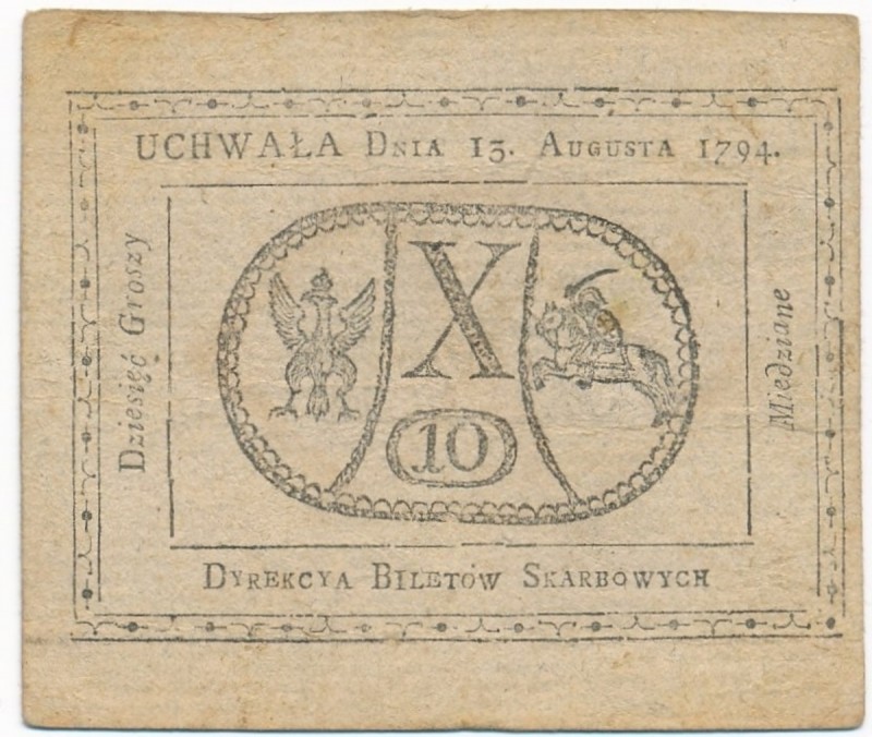 10 groszy 1794
 Coraz rzadziej widywany nominał.&nbsp; Kilkukrotnie złamany, al...