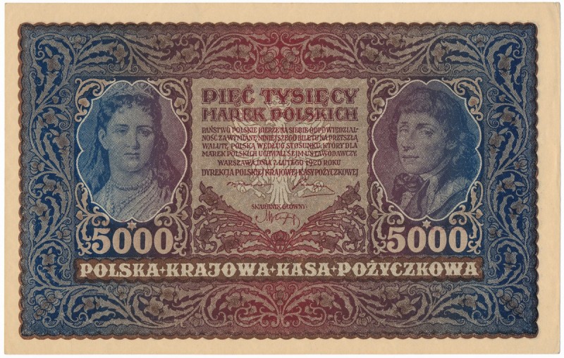 5.000 marek 1920 - III Serja AO
 Złamania końcówek prawych narożników oraz drob...